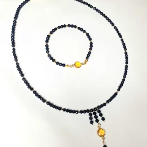 Naszyjnik i bransoletka z kamieni szlachetnych - cytryn i noc kairu