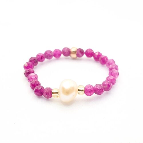 Pierścionek Malinowy Rubin z Perłą